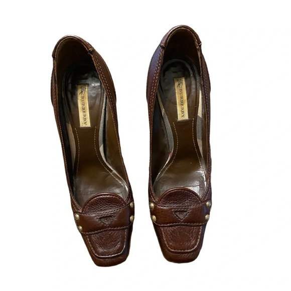 Authentic Burberry Italy Leather Brown High Heel Loafer Shoes - Picture 3 of 15